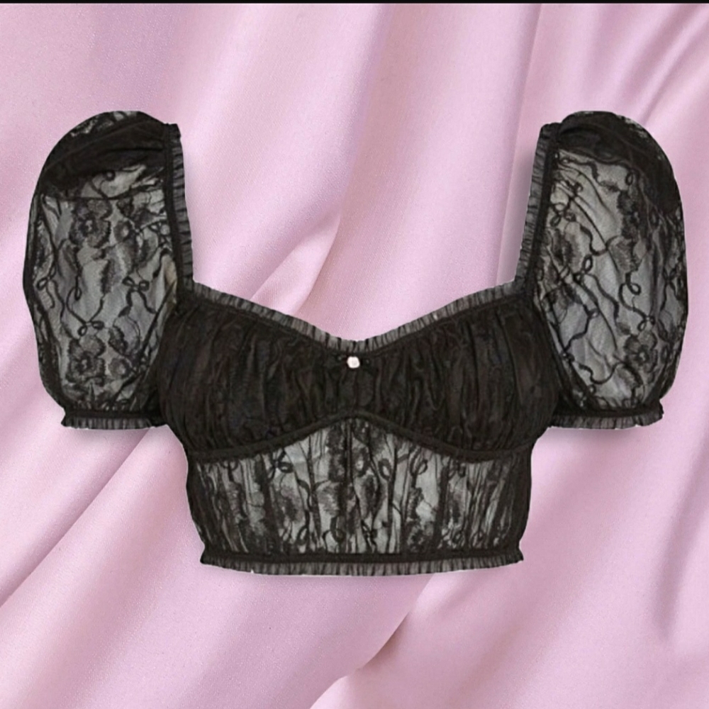 For Love and Lemons Lace Bralette Top with Puff Sleeves